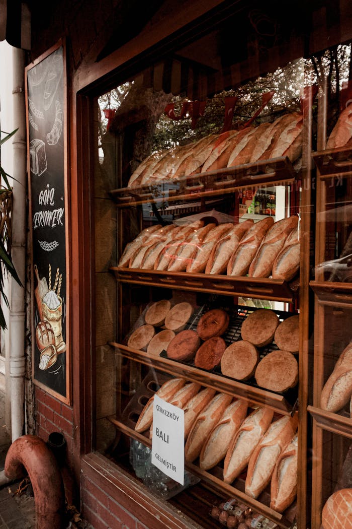 journey Artisan breads displayed in a charming bakery storefront.